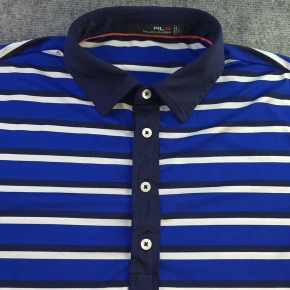 RLX Ralph Lauren Polo Large Blue Striped Performance Golf Short Sleeve Logo - Picture 2 of 9